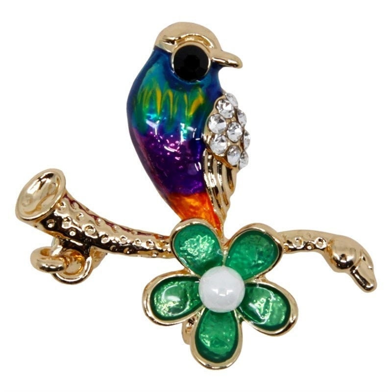 Bird Brooch Parrot Crystal Stones Silver Hand Made UK Brooches for Women Birds Pin Badges Christmas Vintage Wise Owl Teacher Gifts