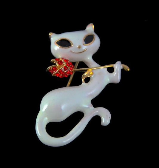 Cat Brooch Cat Pins Black White Kitty Crystal Stones Hand Made UK  Brooches for Women Pin Badges Christmas Vintage Gifts For Cat Lovers