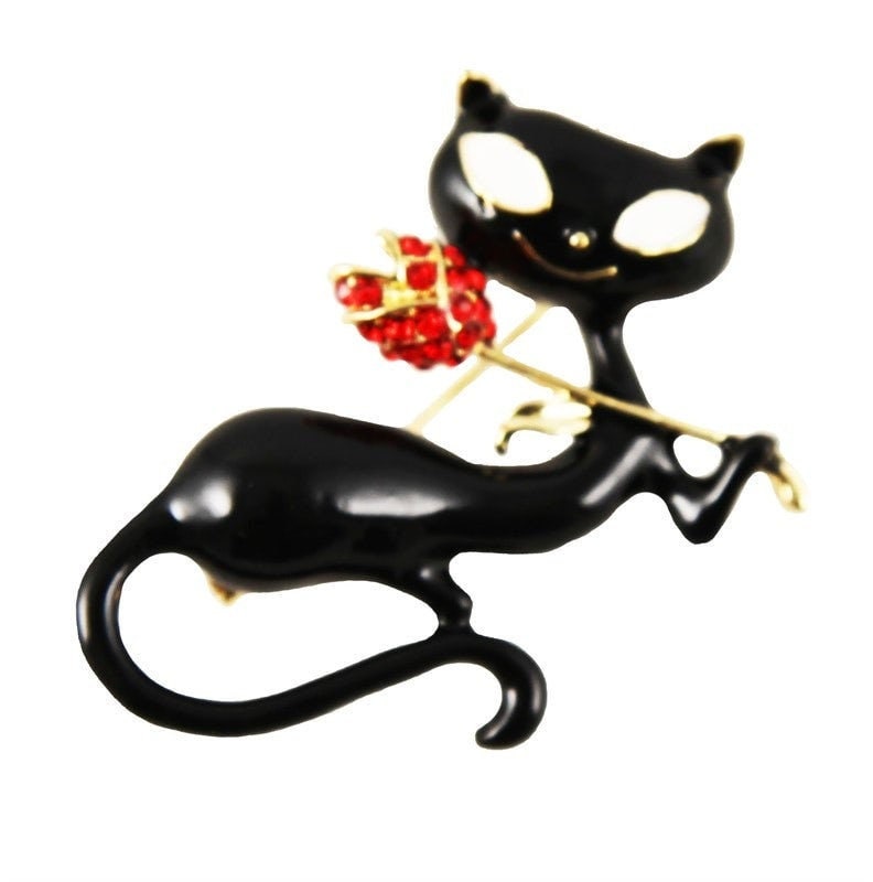 Cat Brooch Cat Pins Black White Kitty Crystal Stones Hand Made UK  Brooches for Women Pin Badges Christmas Vintage Gifts For Cat Lovers