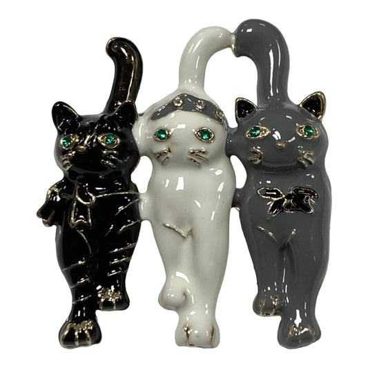 Cat Brooch Genuine Crystal 3 Cats Hand Made UK Novelty Brooches for Women Pin Badges Christmas Birthday Mothers Day Mum Nan