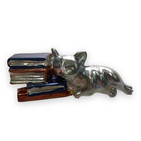 Cat Sleeping On Books Brooch Genuine Hand Made UK Novelty Brooches for Women Pin Badges Christmas Birthday Mothers Day Mum Nan