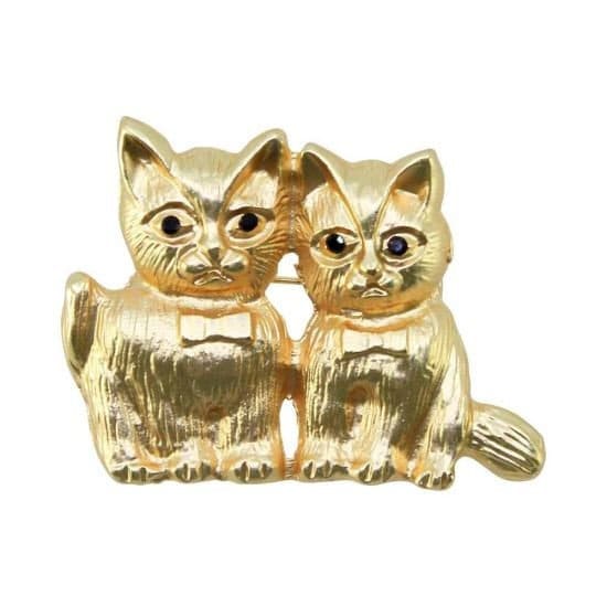 Gold Cat Brooch Kitty Crystal Stones Hand Made UK Brooches for Women Bird Pin Badges Christmas Vintage UK Seller