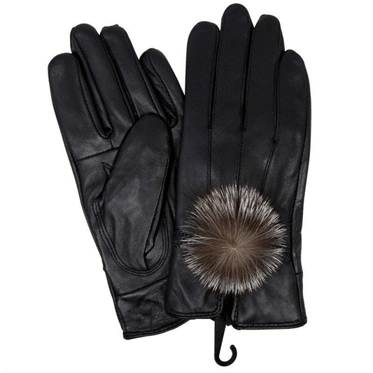 Leather Gloves Women Uk Faux Fur Pom Pom Effect Birthday Christmas Gifts Mum Sister Nan Grandma