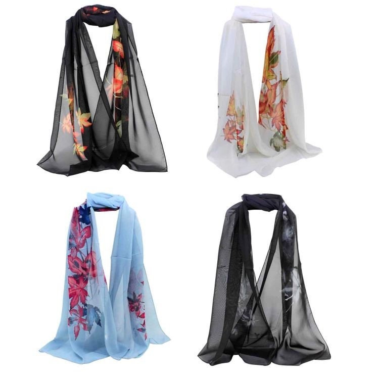 Maple Leaf Chiffon Scarves Neck Scarf Ladies Women Gifts For Mum Nan Grandma Friend Sister Christmas Mothers Day Birthday UK Seller