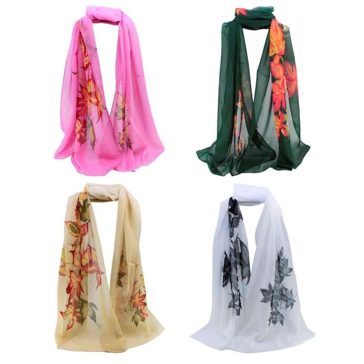 Maple Leaf Chiffon Scarves Neck Scarf Ladies Women Gifts For Mum Nan Grandma Friend Sister Christmas Mothers Day Birthday UK Seller