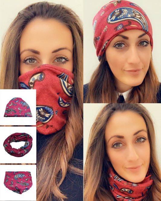 Multi Way Mask Scarf Hat Paisley Animal Print Face Covering Beanie Loop Scarf Women Winter Accessories Christmas Gifts