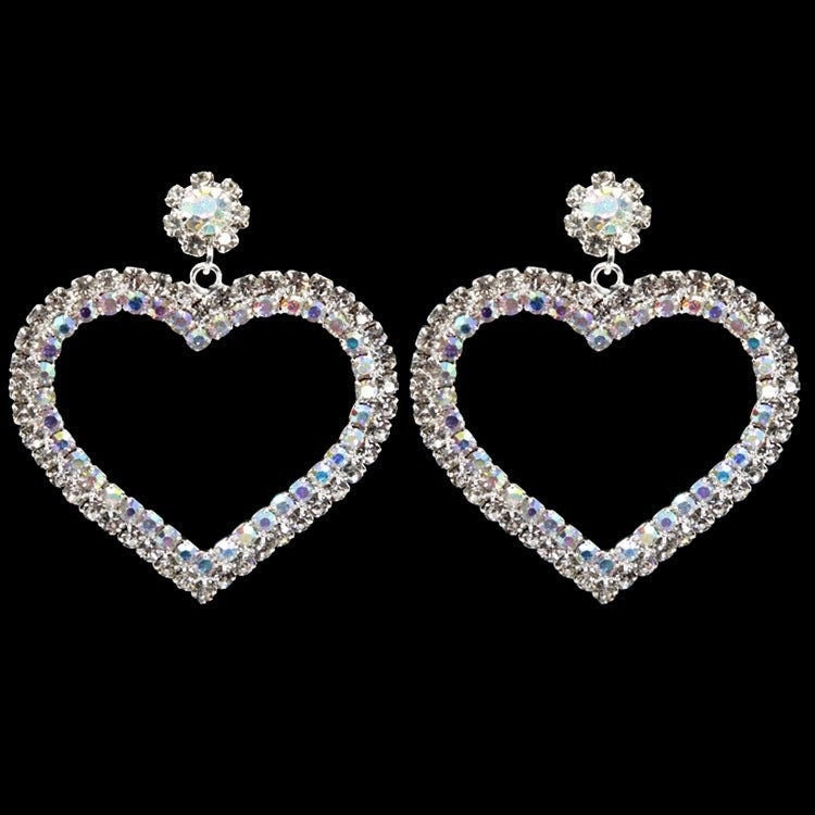 Silver Gold Crystal Heart Drop Earrings Pierced Drop Earrings Women Christmas Birthday Gifts Wedding Bridal