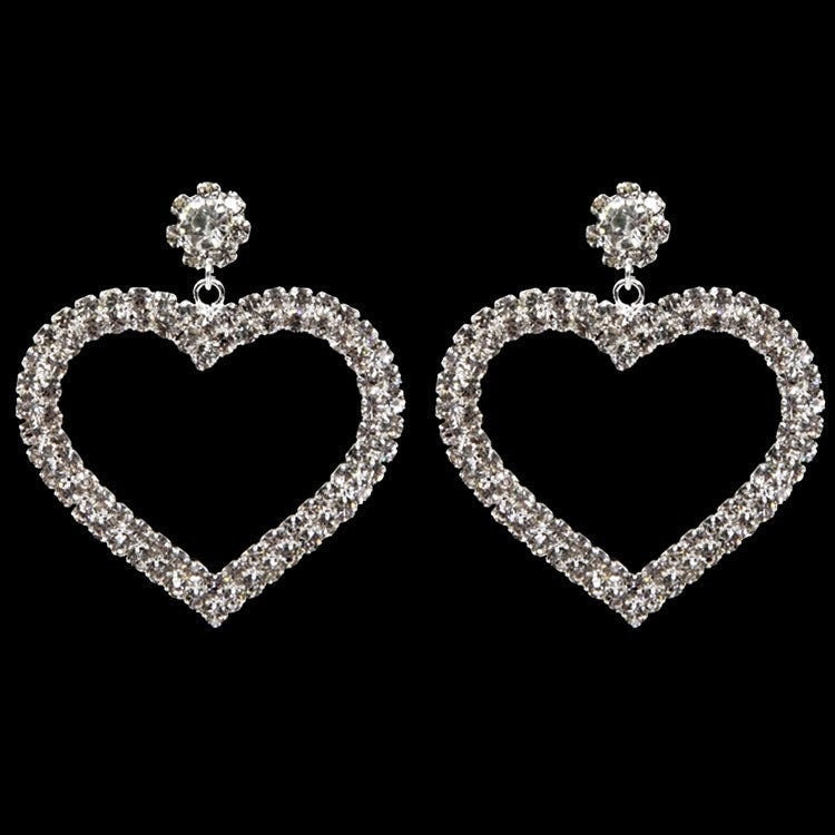 Silver Gold Crystal Heart Drop Earrings Pierced Drop Earrings Women Christmas Birthday Gifts Wedding Bridal