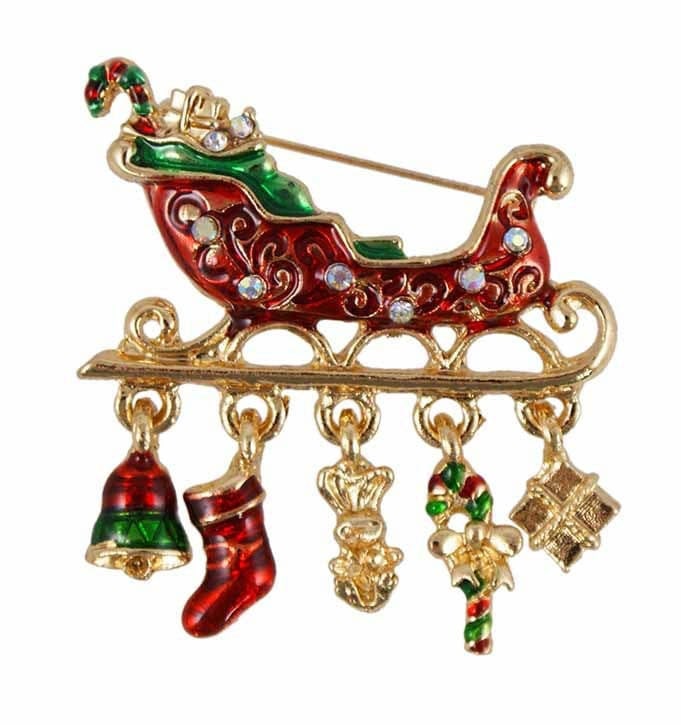 Christmas Brooch 2020 UK Seller Christmas Santa Sleigh Bauble Decorations Crystal Pin Badge Boxed Set XMAS Personalised Gifts for Ladies