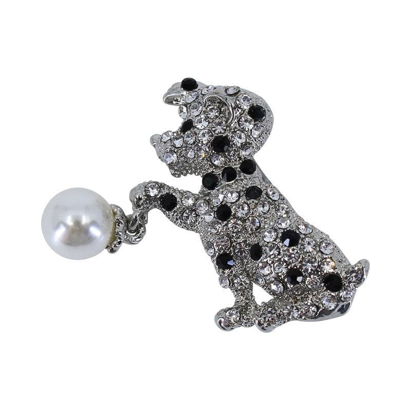 Dog Brooch Black White Puppy Crystal Stones Hand Made UK Brooches for Women Bird Pin Badges Christmas Vintage Pet Animal Gifts Women