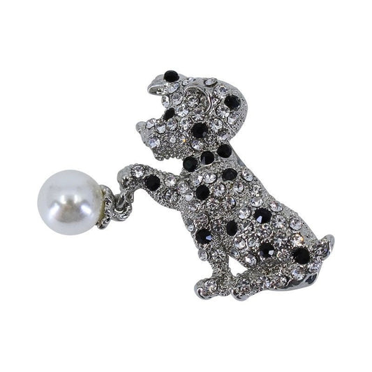 Dog Brooch Black White Puppy Crystal Stones Hand Made UK Brooches for Women Bird Pin Badges Christmas Vintage Pet Animal Gifts Women