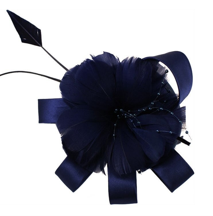 Black Navy Fascinator Feather Flower Headband Wedding Ascot Hat Hair Small Fascinator Brooch Clip Mother Of The Bride Bridal UK Seller