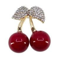 Cherry Brooch Pin Badge Gold Genuine Crystal Red Cherries Cute Gifts Mum Nan Mothers Day Christmas Gifts UK Seller