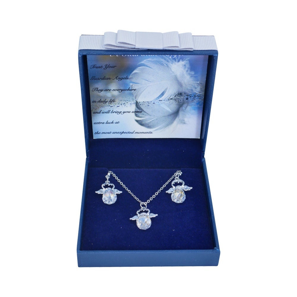 Guardian Angel Gifts Luck Charm Angel Necklace and Earring Set Mothers Day Memorial Gift Angel Wings Angel Jewellery Keepsake