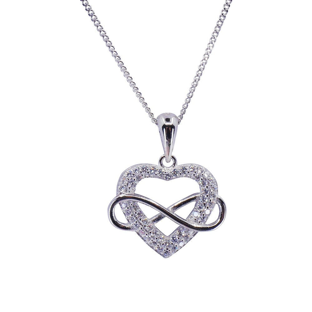 Valentines Infinity Heart Necklace Sterling Silver 925 True Love Ultimate Valentines Day Gift for Women 18” Curb Chain Boxed Gift