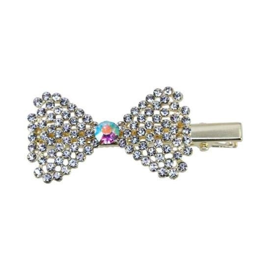 Genuine Crystal Silver Gold Hair Bow Concord Clip Grip Hair Slides Bridal Hair Accessories Girls Women Wedding Bride Bridesmaid UK Seller