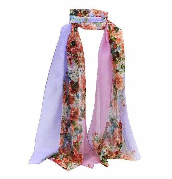 Floral Two tone Chiffon Scarves Mothers Day Christmas Birthday Gifts For Mum Nan Grandma UK Seller Neck Scarf