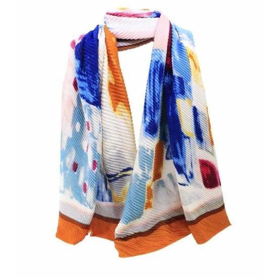 Navy Orange Floral Abstract Maxi Scarf High Quality Cotton Feel Super Soft Winter Scarves Wrap Shawl Christmas Gifts UK Seller