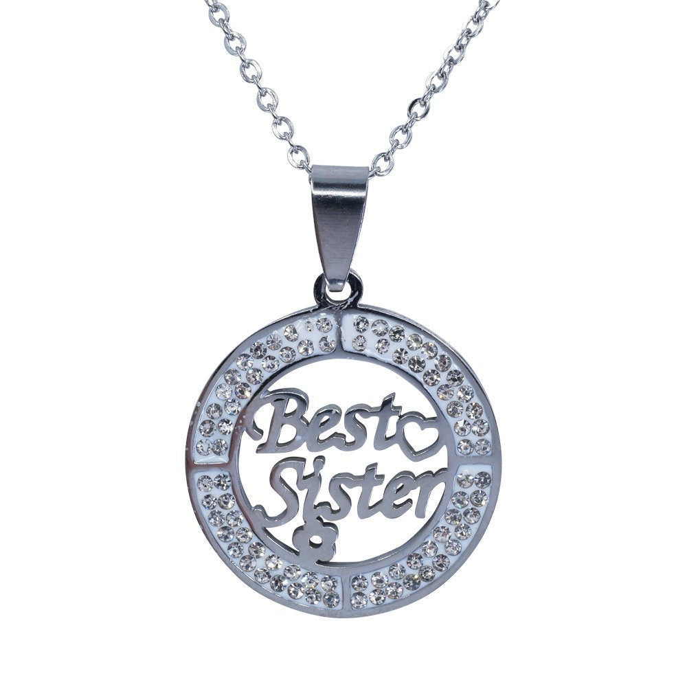 Sincerelyforyou - Stainless Steel Best Sister Necklace Pendant Silver 18" Personalised Gift Birthday Christmas Wedding