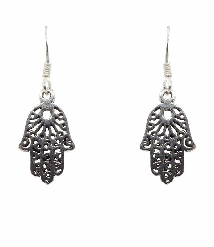 Sterling Silver Hamsa Hand Drop Earrings Hand Of Fatima Charm Pierced Earrings Sister Friend Birthday Christmas UK Sincerelyforyougifts