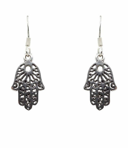 Sterling Silver Hamsa Hand Drop Earrings Hand Of Fatima Charm Pierced Earrings Sister Friend Birthday Christmas UK Sincerelyforyougifts