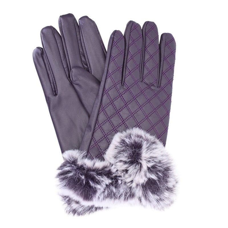 Leather Gloves Women Uk Faux Fur Trim Quilted Effect Christmas Gifts Mum Sister Nan Grandma