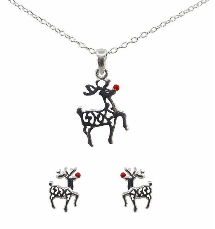 Sterling Silver Reindeer Pendant And Earring Set Christmas Gift, Secret Santa, Gift For Present For Mother SisterSincerelyForYou