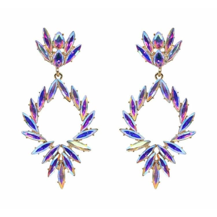 Gold AB Multicoloured Crystal Diamante Pierced Drop Earrings  Women Christmas Birthday Gifts Wedding Special Occasion Fancy