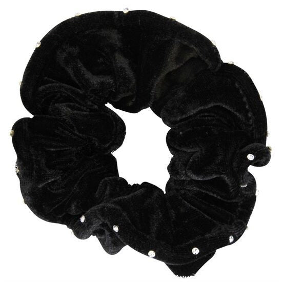 Pack of 2 Black Diamante Velvet Scrunchies Luxury Super Soft Hair Scrunchy Back to School Hair Accessories Hair Ties Bobbles UK Seller