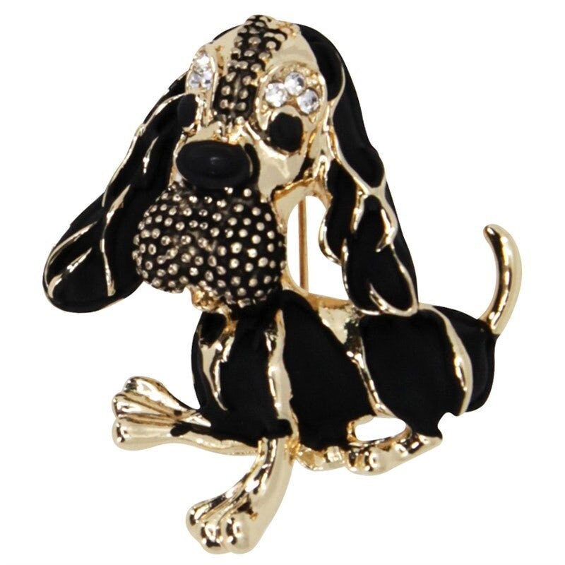 Dog Brooch Basset Hound Gift Puppy Crystal Brooch Hand Made UK Brooches for Women Bird Pin Badges Christmas Vintage Pet Animal Gifts Women