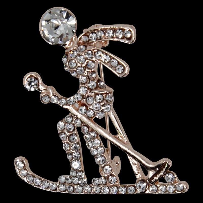 Crystal Skiing Brooch Skier Gifts Genuine Crystal Stones Hand Made Brooches Women Pin Badges Christmas Vintage Gifts Women Birthday