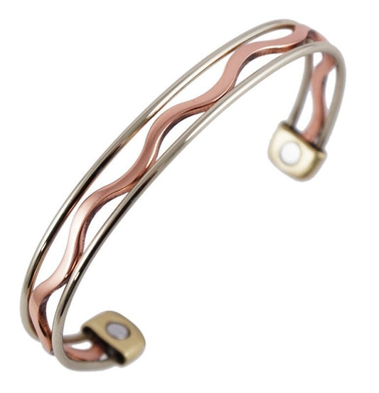 Gold Copper Two Tone Magnetic Bangles Bracelet British Hand Made Arthritis Pain Relief Rheumatism Earth Magnets Health Management Women