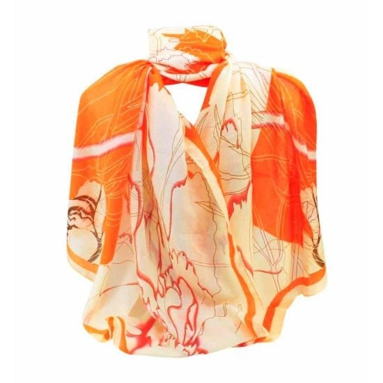 Navy Orange Floral Maxi Scarf High Quality Cotton Feel Super Soft Winter Scarves Wrap Shawl Christmas Gifts UK Seller