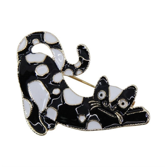 Cat Brooch Black & White Enamel Hand Made UK Brooches for Women Bird Pin Badges Christmas Vintage