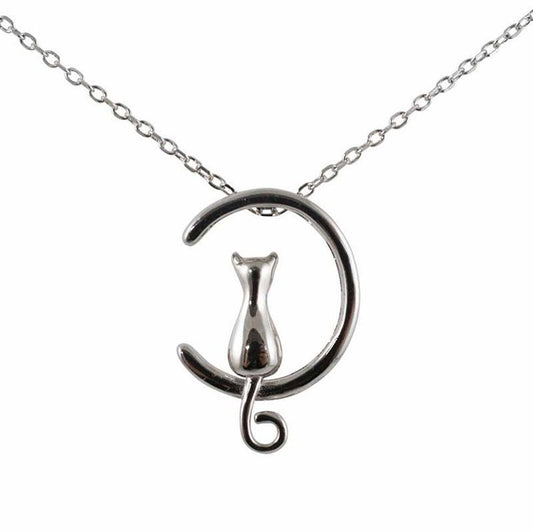 Cat On The Moon Pendant Sterling Silver Birthday  Christmas Gifts Cat Lovers Teenagers Kitty Kitten Cat Gift Set SincerelyForYou