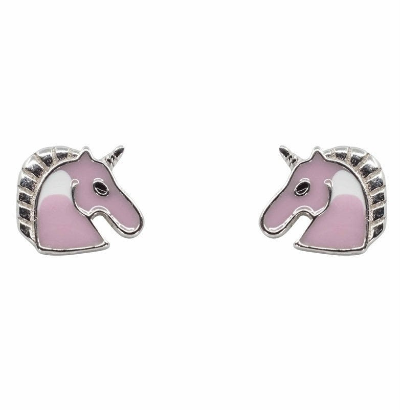 Unicorn Stud Earrings Baby Pink Sterling Silver 925 Enamel Studs Gift Women Girls Birthday Christmas Gifts UK Animal Horse Unicorn Stud