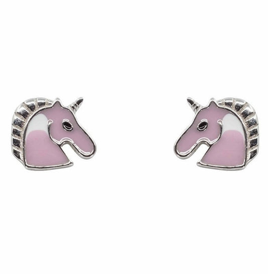 Unicorn Stud Earrings Baby Pink Sterling Silver 925 Enamel Studs Gift Women Girls Birthday Christmas Gifts UK Animal Horse Unicorn Stud