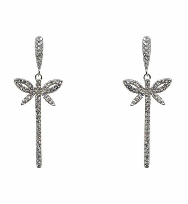 Dragonfly Drop Earrings Sterling Silver 925 Cubic Zirconia Studs Gift Women Girls Bridal Wedding Gifts UK SincerelyForYou