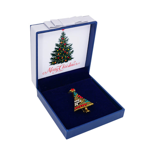 Gold Christmas Tree Brooch 2019 Crystal Pin Badge Boxed Set XMAS Personalised Gifts for Ladies