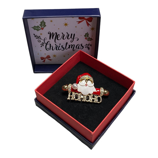 Christmas Brooch 2022 UK Seller Santa Decorations Crystal Pin Badge Boxed XMAS Gifts Ladies Teacher Mum Nan Gifts