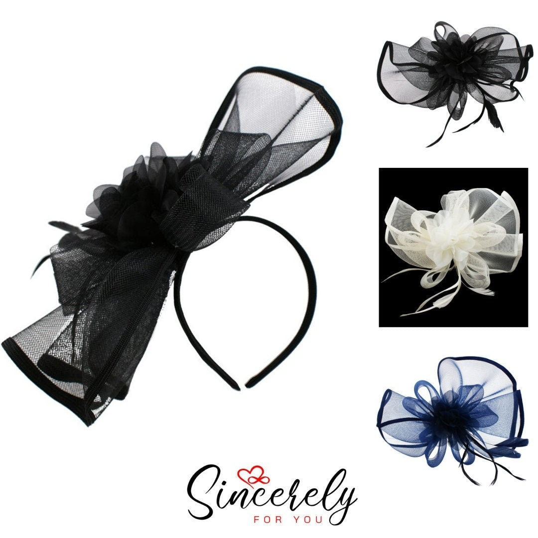 Black Navy Ivory Fascinator Wedding Ascot Hat Hair Small Fascinator Brooch Clip Mother Of The Bride Bridal UK Seller