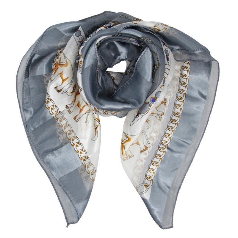 Pink Blue Grey Elephant Square Scarf Women Scarves Print Satin Scarves Shawl Wrap Silk Neck Scarf Ladies Mum Nan Mothers Day Gifts UK