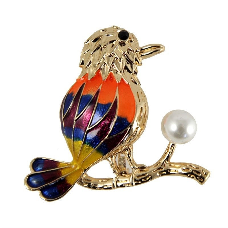 Bird Brooch Gold Crystal Stones Hand Made UK Brooches for Women Bird Pin Badges Christmas Vintage