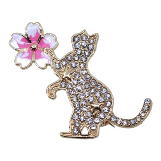 Cat FlowerBrooch Kitty Crystal Stones Hand Made UK Brooches for Women Pin Badges