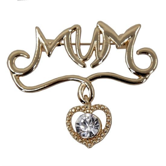 Remembering Mum Gold Silver Mum Brooch Heart Charm Genuine Crystal Mothers Day Birthday Mum Nan Grandma
