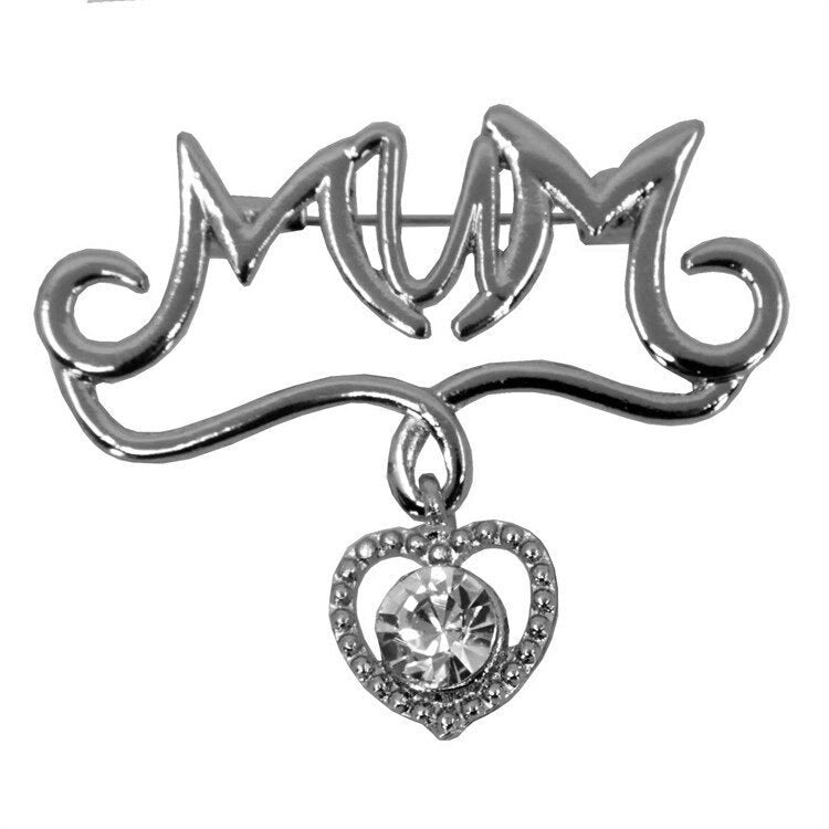 Remembering Mum Gold Silver Mum Brooch Heart Charm Genuine Crystal Mothers Day Birthday Mum Nan Grandma