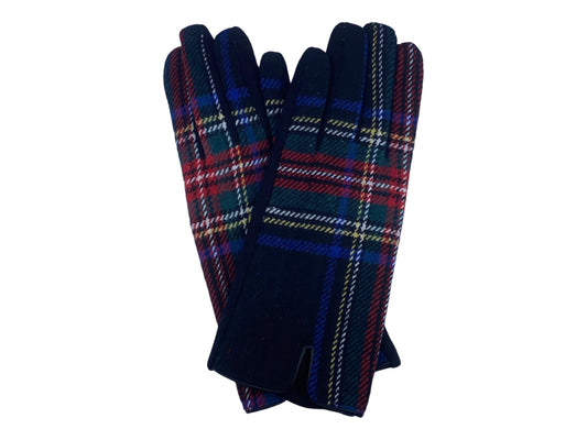 Black Tartan Warm Fleece Lined Gloves Smart Phone Touch Screen Technology Womens Winter Gloves UK