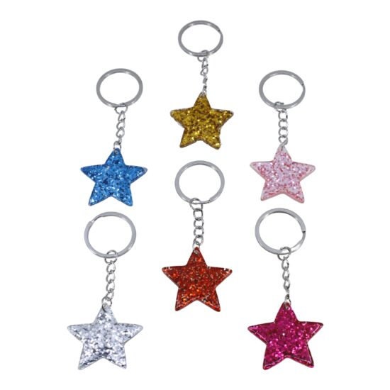 12 Pack Glitter star keyrings party favours girls boys birthday party bag filler