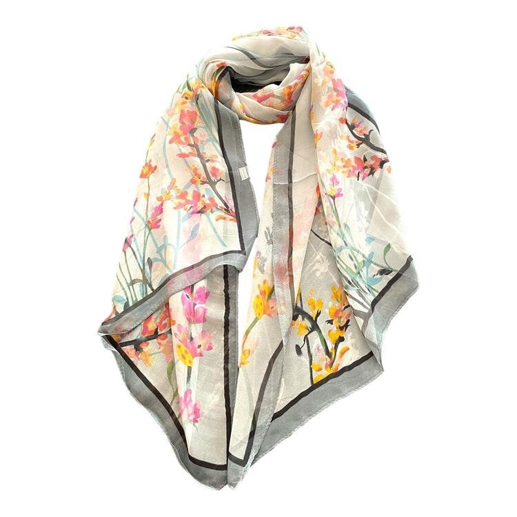 Silk Inspired Scarf Women Super Soft Scarves Light Weight Floral Flower Summer Print Silk Scarves Shawl Wrap