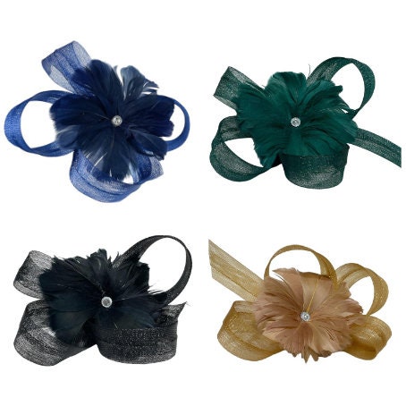 Navy Green Cream Gold Black Feather Headband Fascinator Wedding Mother Of The Bride Ascot Races